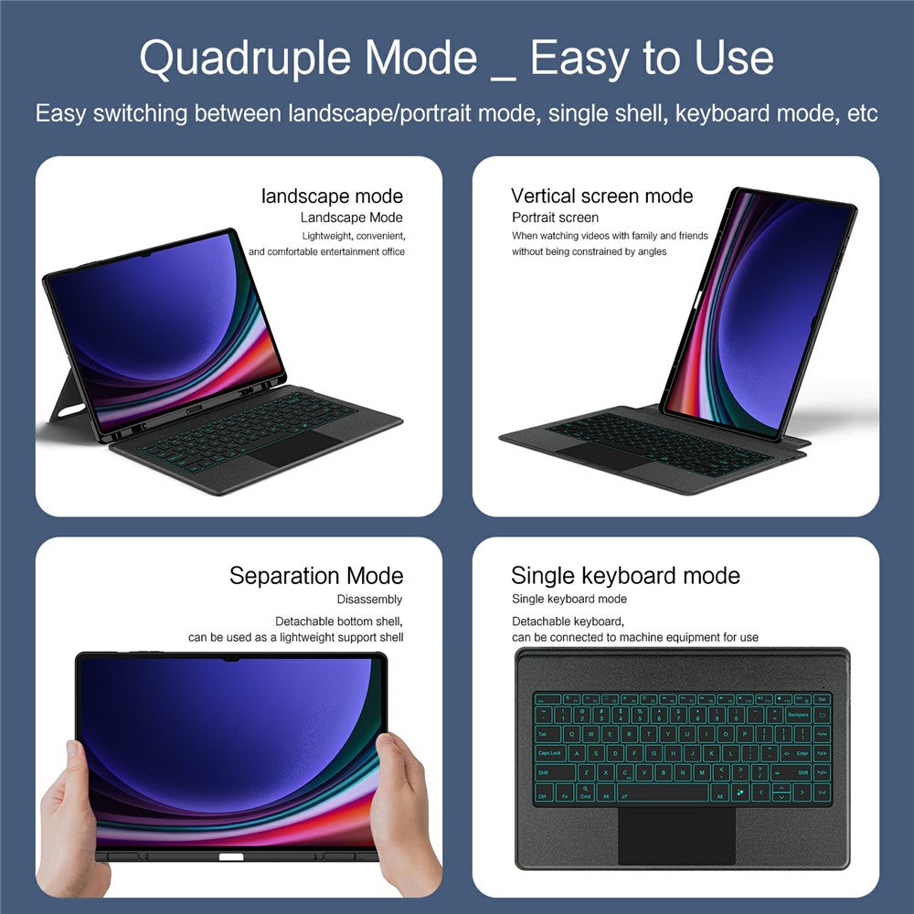 Til Samsung Galaxy Tab S8 Ultra-læderetui + Bluetooth-kompatibelt tastatur med baggrundsbelysning og trackpad