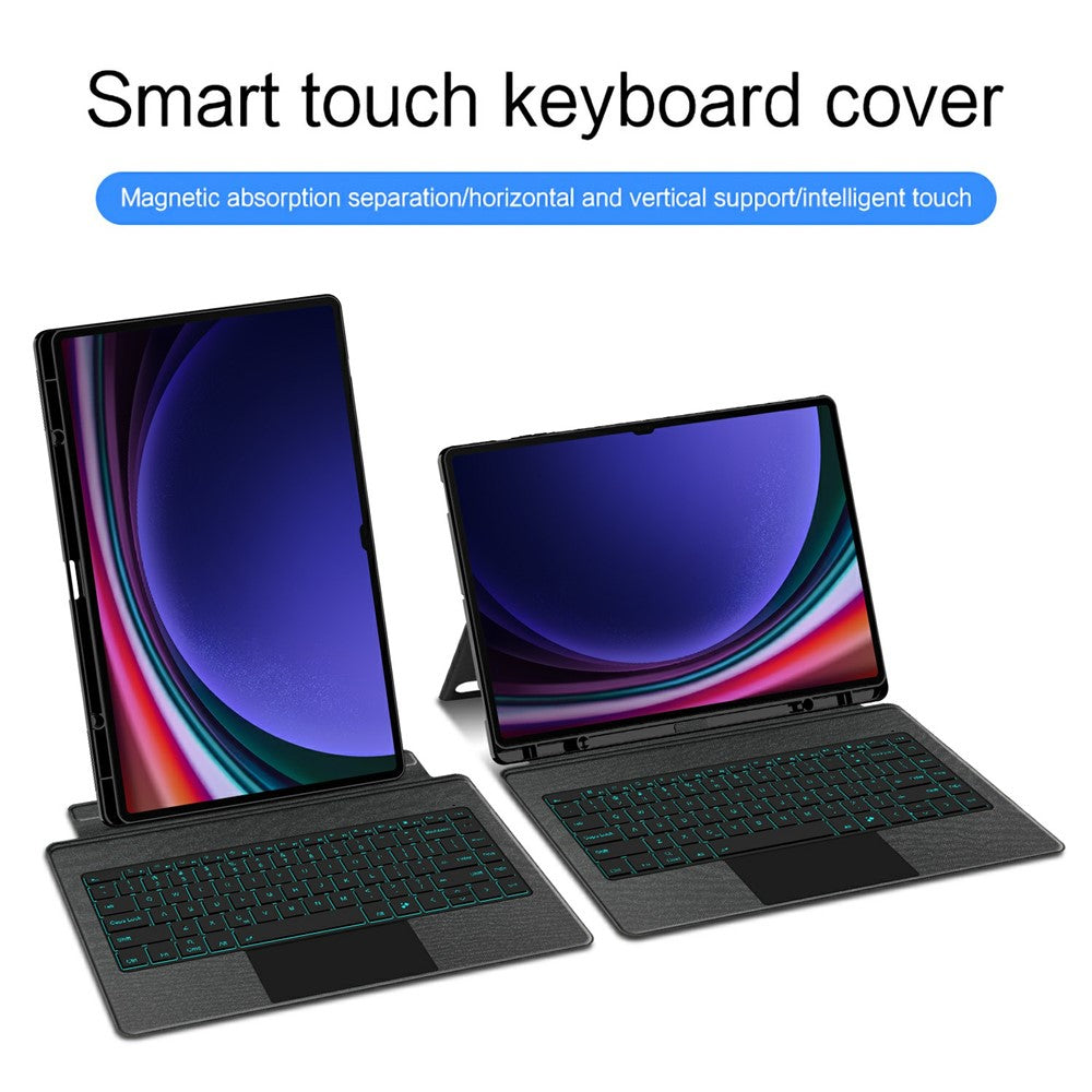 Til Samsung Galaxy Tab S8 Ultra-læderetui + Bluetooth-kompatibelt tastatur med baggrundsbelysning og trackpad