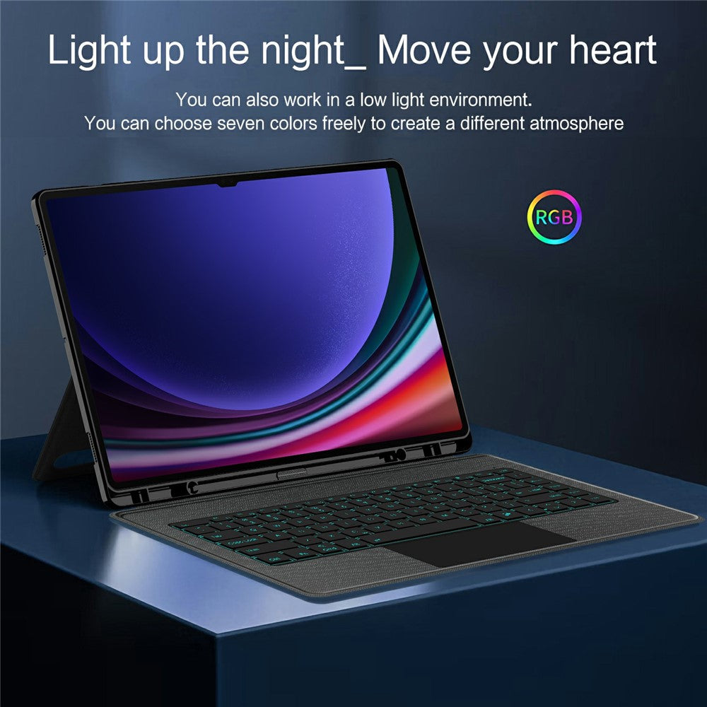 Til Samsung Galaxy Tab S8 Ultra-læderetui + Bluetooth-kompatibelt tastatur med baggrundsbelysning og trackpad