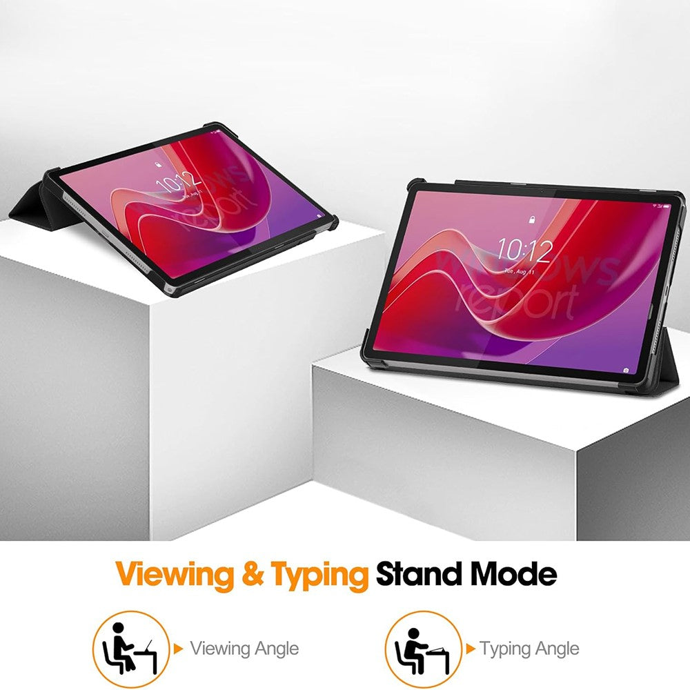 For Lenovo Tab M11  /  K11 Case Tri-Fold Stand PU Leather Tablet Cover with 2.5D Tempered Glass Screen Protector
