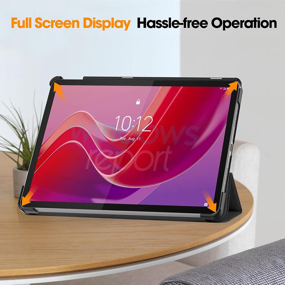 For Lenovo Tab M11  /  K11 Case Tri-Fold Stand PU Leather Tablet Cover with 2.5D Tempered Glass Screen Protector