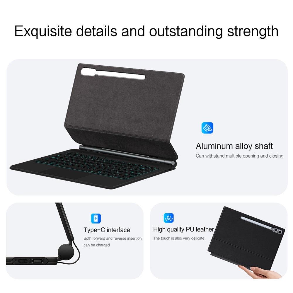 Floating Magnetic Keyboard For Samsung Galaxy Tab S10 Ultra / S9 Ultra / S8 Ultra Bluetooth-Compatible Keyboard + Leather Tablet Case