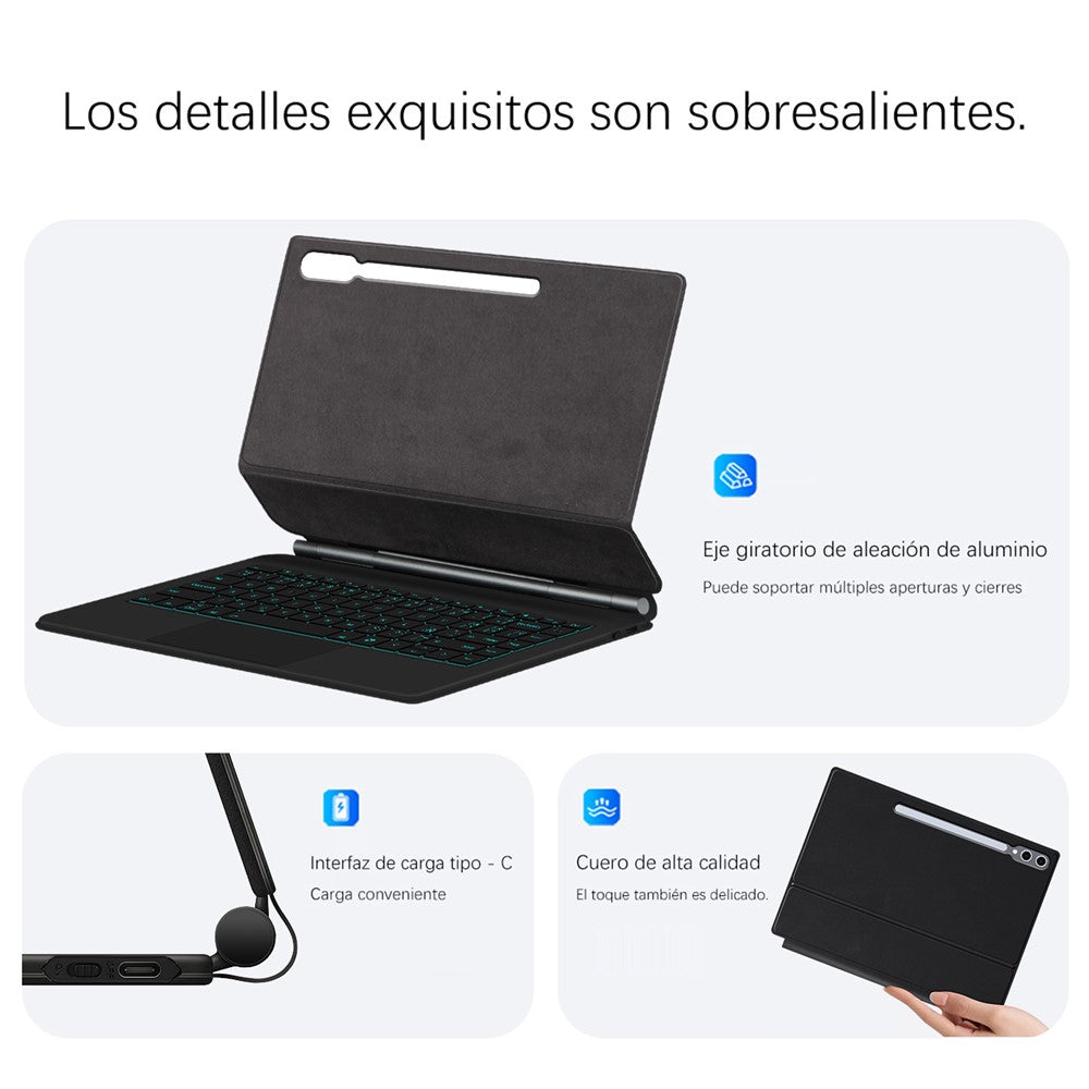 Flydende magnetisk tastatur (spansk) til Samsung Galaxy Tab S10 Ultra / S9 Ultra / S8 Ultra Bluetooth-kompatibelt tastatur + lædercover til tablet