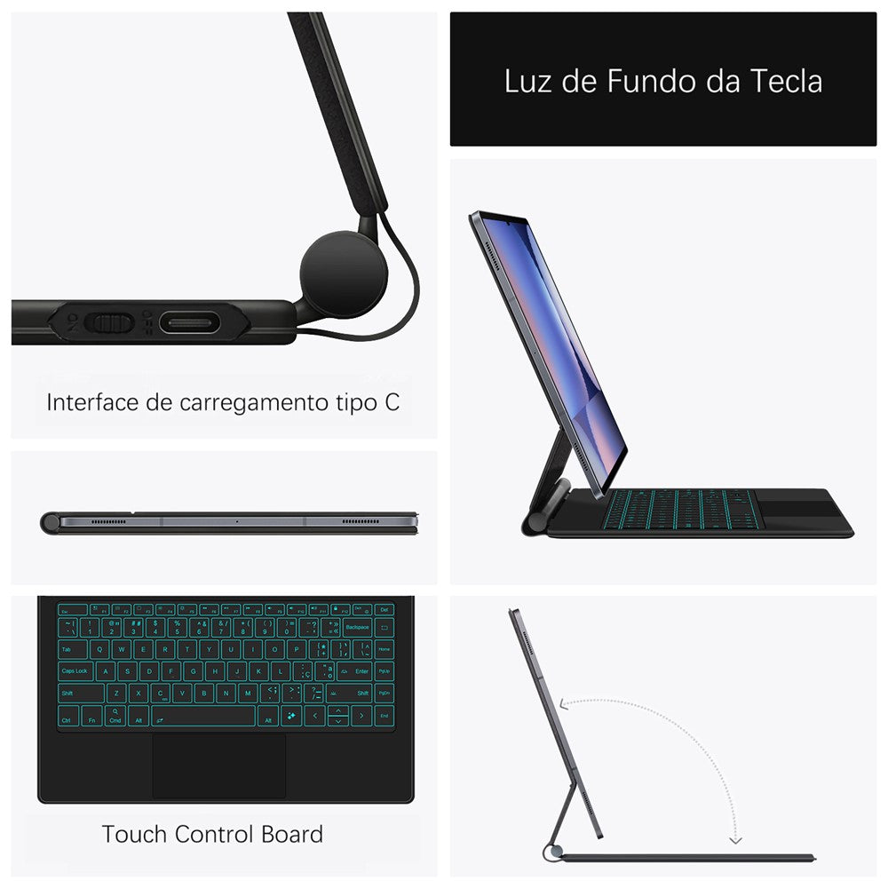 Floating Magnetic Keyboard (Portuguese) For Samsung Galaxy Tab S10 Ultra / S9 Ultra / S8 Ultra Bluetooth-Compatible Keyboard + Leather Tablet Case
