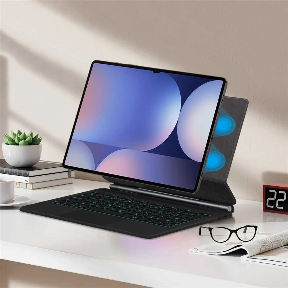 Flydende magnetisk tastatur (arabisk) til Samsung Galaxy Tab S10 Ultra / S9 Ultra / S8 Ultra Bluetooth-kompatibelt tastatur + lædertabletcover