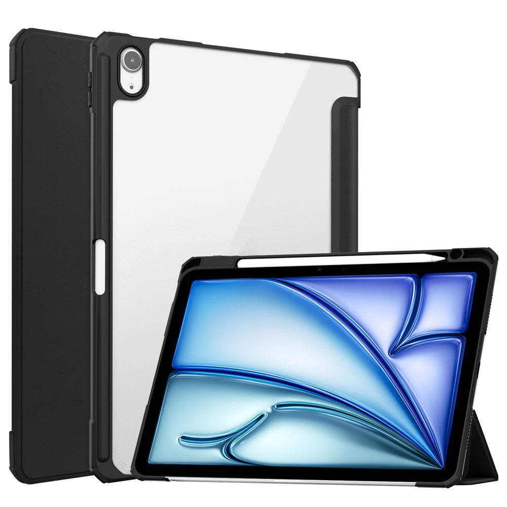 For iPad Air 11 (2026) / (2025) / (2024) Case Clear Acrylic Leather Tablet Cover Support Auto Sleep  /  Wake