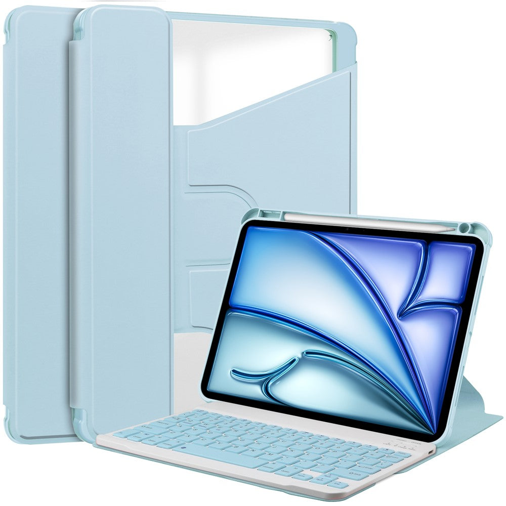 For iPad Air 13 (2026) / (2025) / (2024) Case 360-Degree Rotary Stand PU Leather + Acrylic Tablet Cover with Keyboard