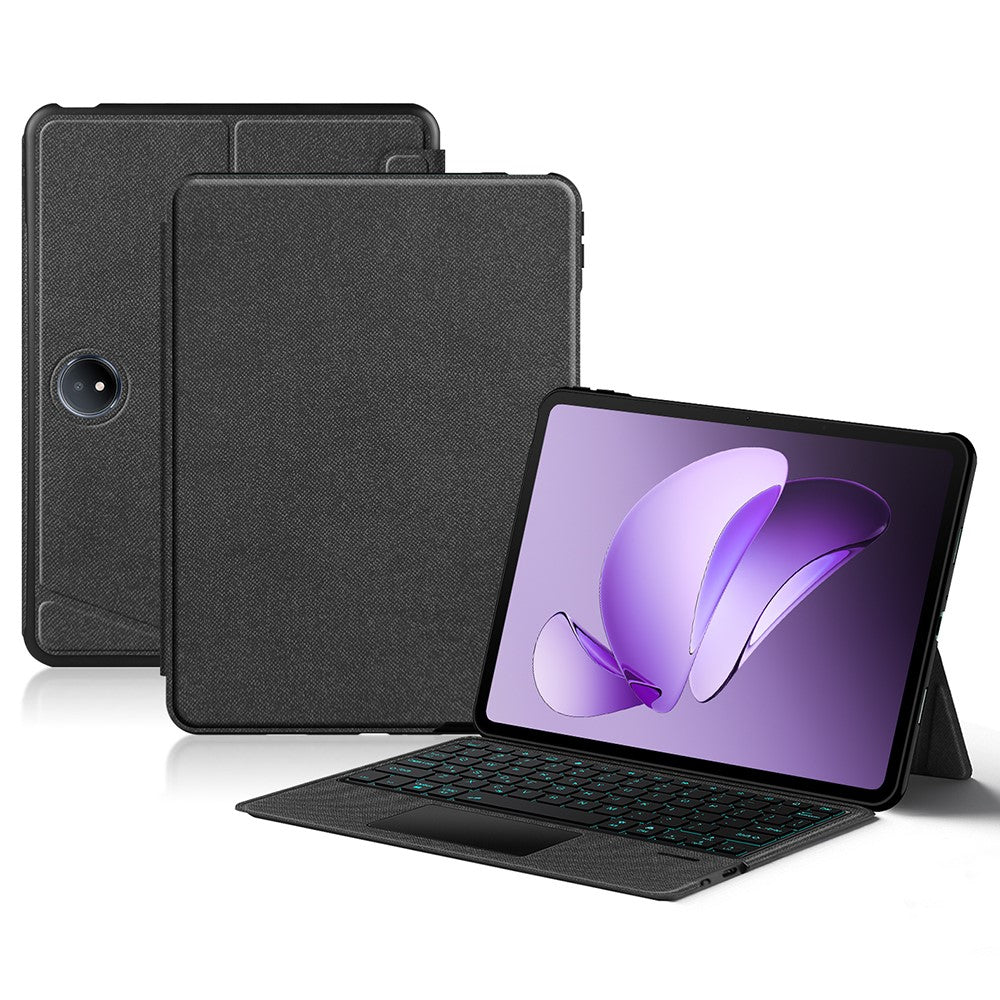 Läderfodral till Oppo Pad 3 + Bluetooth-kompatibelt tangentbord med bakgrundsbelyst styrplatta