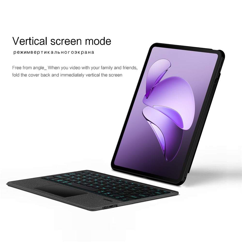 Läderfodral till Oppo Pad 3 + Bluetooth-kompatibelt tangentbord med bakgrundsbelyst styrplatta