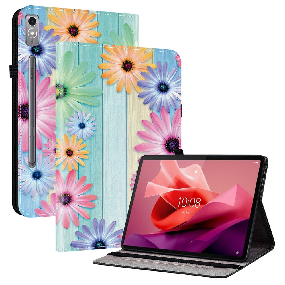 Läderfodral för Lenovo Tab P12 med mönstertryck och stativ, surfplatta och kortplatser
