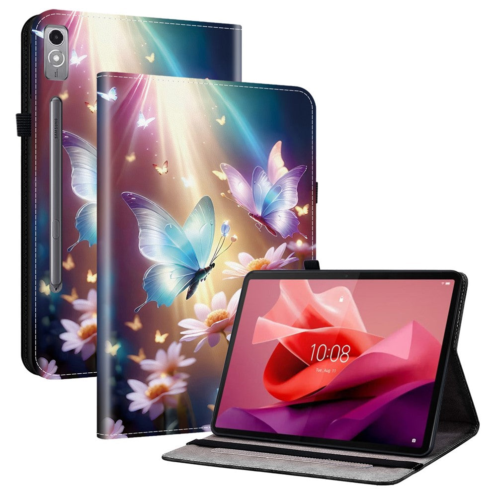 Läderfodral för Lenovo Tab P12 med mönstertryck och stativ, surfplatta och kortplatser