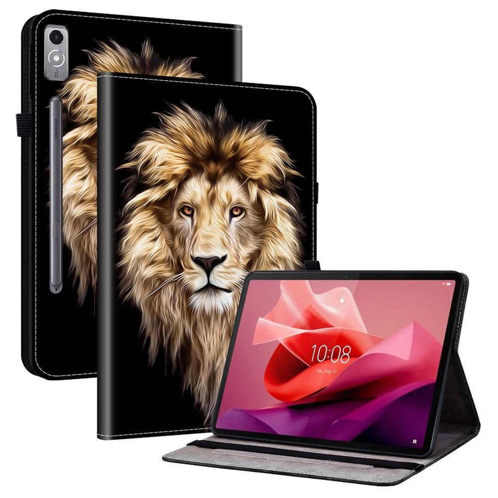 Läderfodral för Lenovo Tab P12 med mönstertryck och stativ, surfplatta och kortplatser