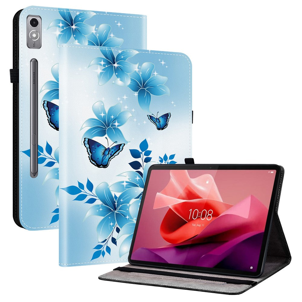 Läderfodral för Lenovo Tab P12 med mönstertryck och stativ, surfplatta och kortplatser