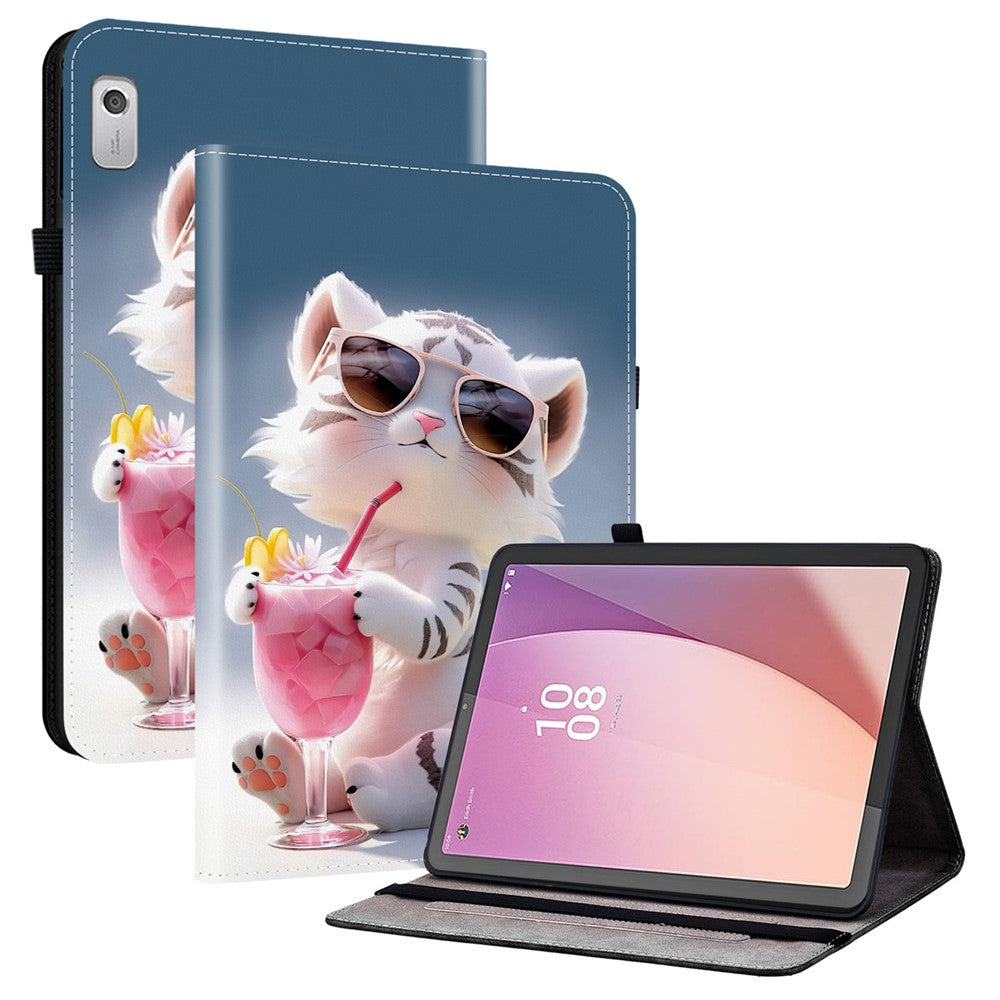For Lenovo Tab M9 TB-310FU Leather Case Pattern Printed Stand Tablet Cover with Card Slots