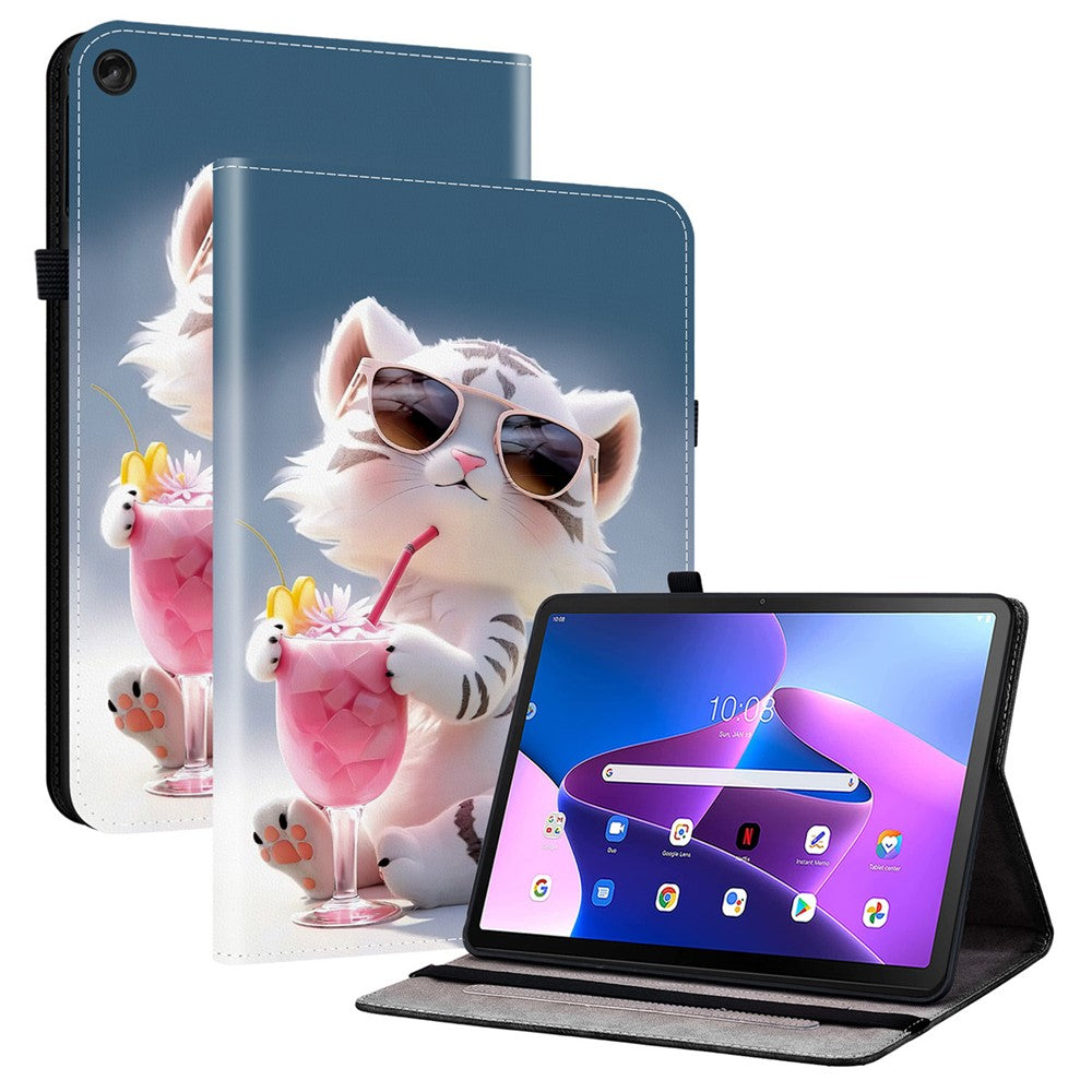 Lenovo Tab M10 (Gen 3) Läderfodral Mönster Tryckt Stativ Surfplatta Skydd med Kortplatser