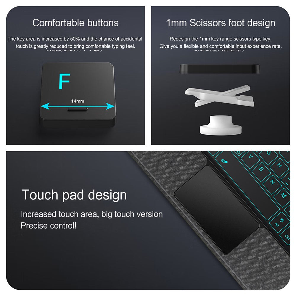 For Lenovo Tab 10.1 (2025) Leather Case + Bluetooth-Compatible Keyboard with Backlight Trackpad