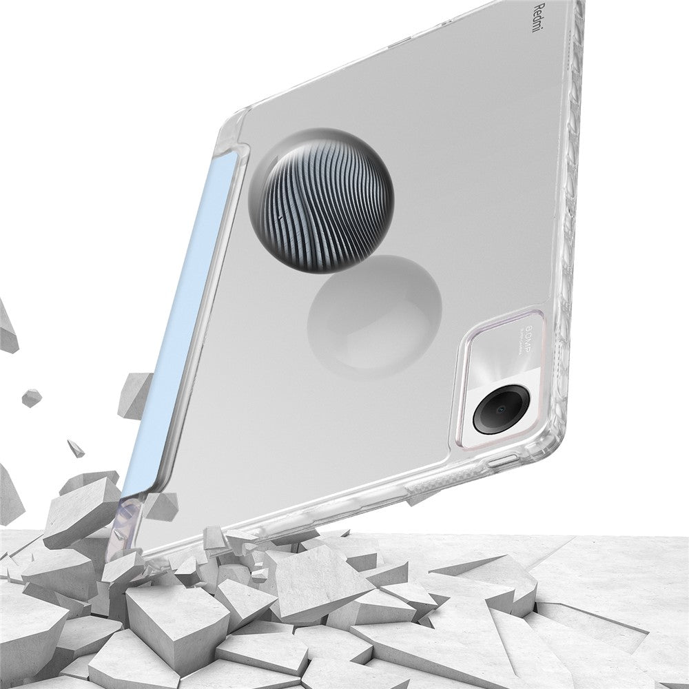 For Xiaomi Redmi Pad SE Case Tri-Fold Stand Leather+TPU+Acrylic Clear Back Tablet Cover