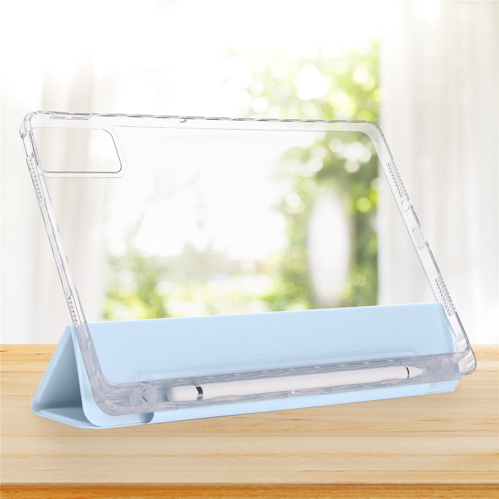 For Xiaomi Redmi Pad SE Case Tri-Fold Stand Leather+TPU+Acrylic Clear Back Tablet Cover