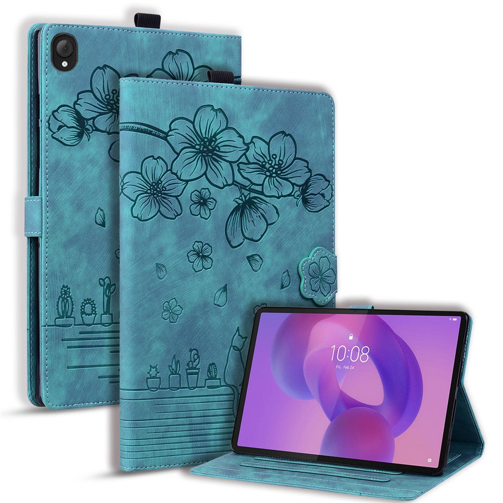For Lenovo Tab K10C / Tab E10C Case Card Slots Leather Tablet Stand Folio Cover Flower Cat