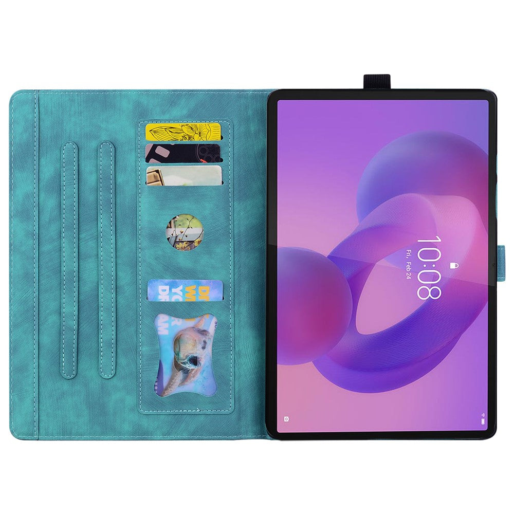 For Lenovo Tab K10C / Tab E10C Case Card Slots Leather Tablet Stand Folio Cover Flower Cat