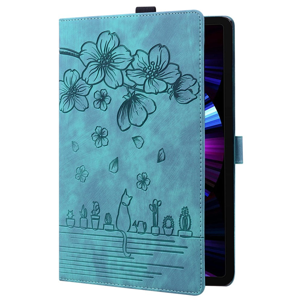 For Lenovo Tab K10C / Tab E10C Case Card Slots Leather Tablet Stand Folio Cover Flower Cat