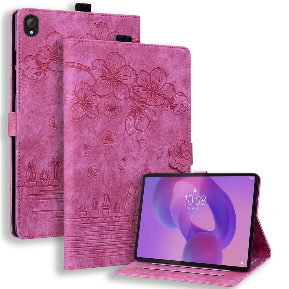 For Lenovo Tab K10C / Tab E10C Case Card Slots Leather Tablet Stand Folio Cover Flower Cat