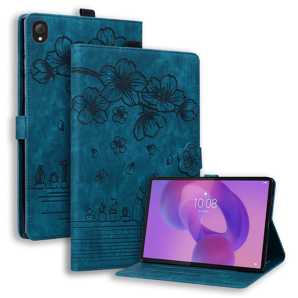 For Lenovo Tab K10C / Tab E10C Case Card Slots Leather Tablet Stand Folio Cover Flower Cat