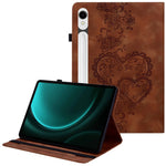 Leather Case For Samsung Galaxy Tab S10 Lite / S10 FE / S9 FE / S9 Heart Imprint Foldable Stand Card Slot Stylus Holder Tablet Cover