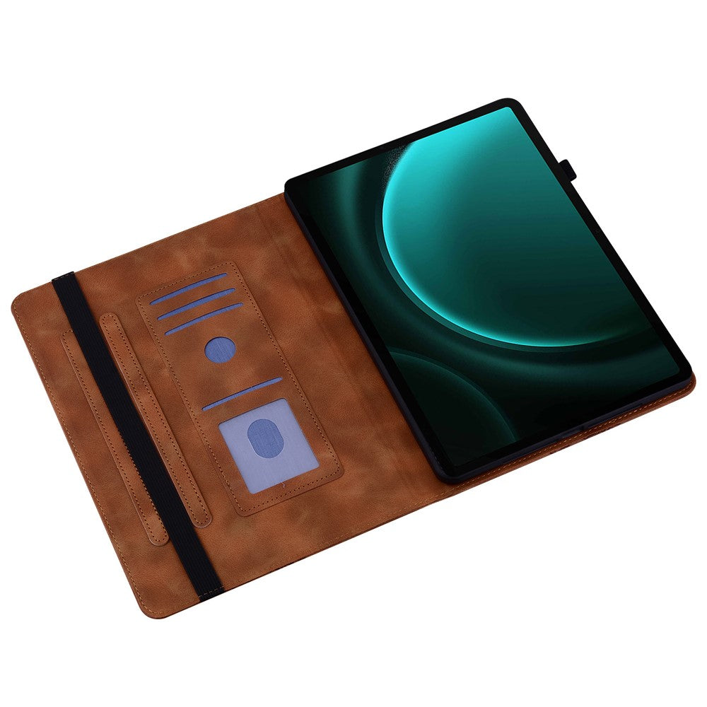 Leather Case For Samsung Galaxy Tab S10 Lite / S10 FE / S9 FE / S9 Heart Imprint Foldable Stand Card Slot Stylus Holder Tablet Cover