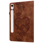Leather Case For Samsung Galaxy Tab S10 Lite / S10 FE / S9 FE / S9 Heart Imprint Foldable Stand Card Slot Stylus Holder Tablet Cover
