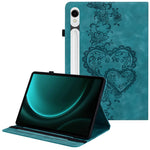 Leather Case For Samsung Galaxy Tab S10 Lite / S10 FE / S9 FE / S9 Heart Imprint Foldable Stand Card Slot Stylus Holder Tablet Cover