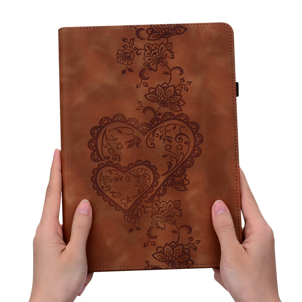 For iPad (2025)  /  10.9 (2022) Leather Case Heart Imprint Foldable Stand Card Slot Stylus Holder Tablet Cover
