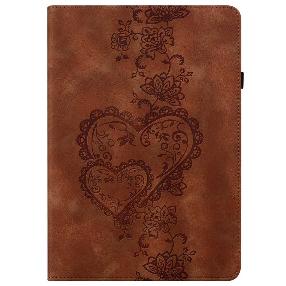 For iPad (2025)  /  10.9 (2022) Leather Case Heart Imprint Foldable Stand Card Slot Stylus Holder Tablet Cover