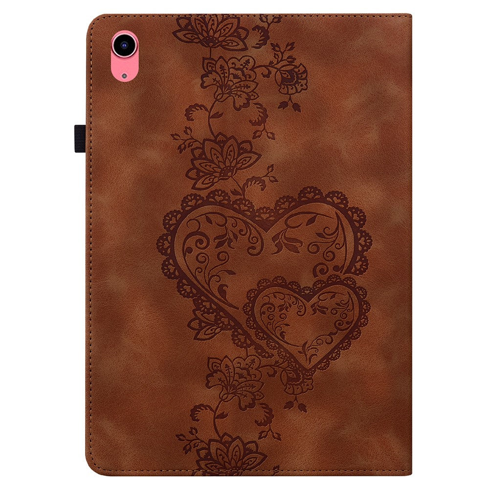 For iPad (2025)  /  10.9 (2022) Leather Case Heart Imprint Foldable Stand Card Slot Stylus Holder Tablet Cover