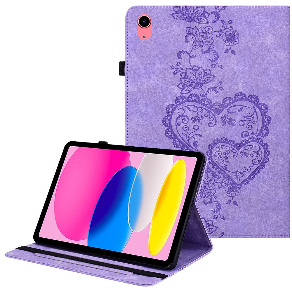 For iPad (2025)  /  10.9 (2022) Leather Case Heart Imprint Foldable Stand Card Slot Stylus Holder Tablet Cover