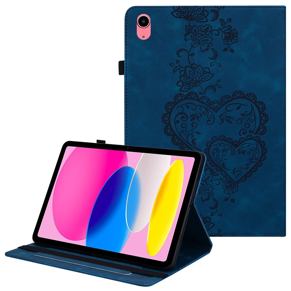 For iPad (2025)  /  10.9 (2022) Leather Case Heart Imprint Foldable Stand Card Slot Stylus Holder Tablet Cover