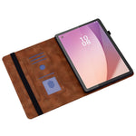 Læderetui til Lenovo Tab M9 TB-310FU med præget hjerte, sammenfoldeligt stativ, kortholder og holder til stylus, tabletcover
