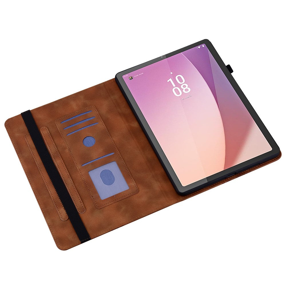 Læderetui til Lenovo Tab M9 TB-310FU med præget hjerte, sammenfoldeligt stativ, kortholder og holder til stylus, tabletcover