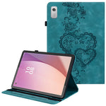 Læderetui til Lenovo Tab M9 TB-310FU med præget hjerte, sammenfoldeligt stativ, kortholder og holder til stylus, tabletcover