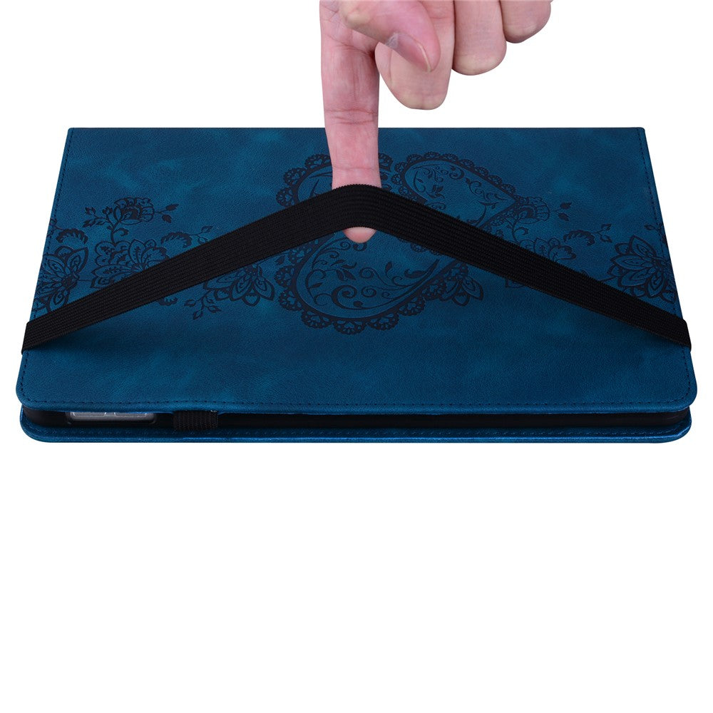 For Lenovo Tab Plus Leather Case Heart Imprint Foldable Stand Card Slot Stylus Holder Tablet Cover