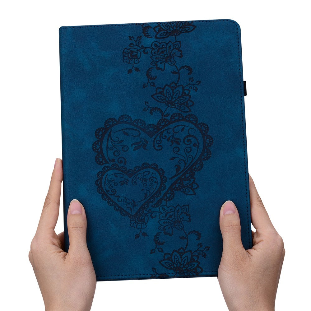 For Lenovo Tab Plus Leather Case Heart Imprint Foldable Stand Card Slot Stylus Holder Tablet Cover