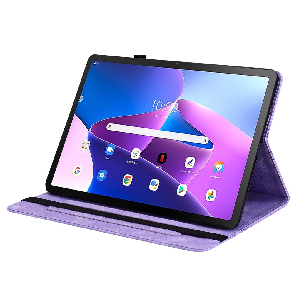 For Lenovo Tab M10 Plus (3rd Gen) Leather Case Heart Imprint Foldable Stand Card Slot Stylus Holder Tablet Cover