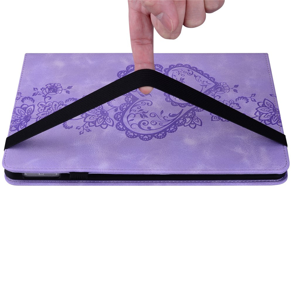 For Lenovo Tab M10 Plus (3rd Gen) Leather Case Heart Imprint Foldable Stand Card Slot Stylus Holder Tablet Cover