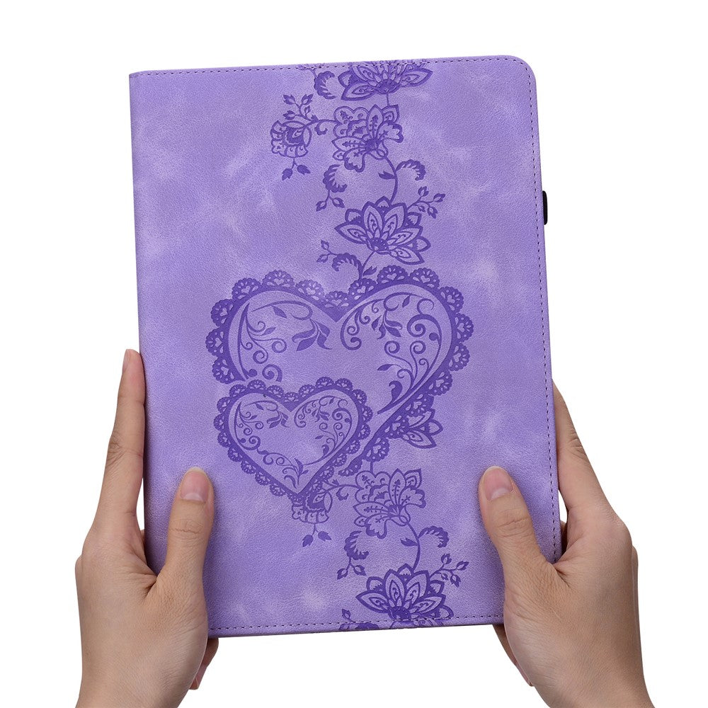 For Lenovo Tab M10 Plus (3rd Gen) Leather Case Heart Imprint Foldable Stand Card Slot Stylus Holder Tablet Cover