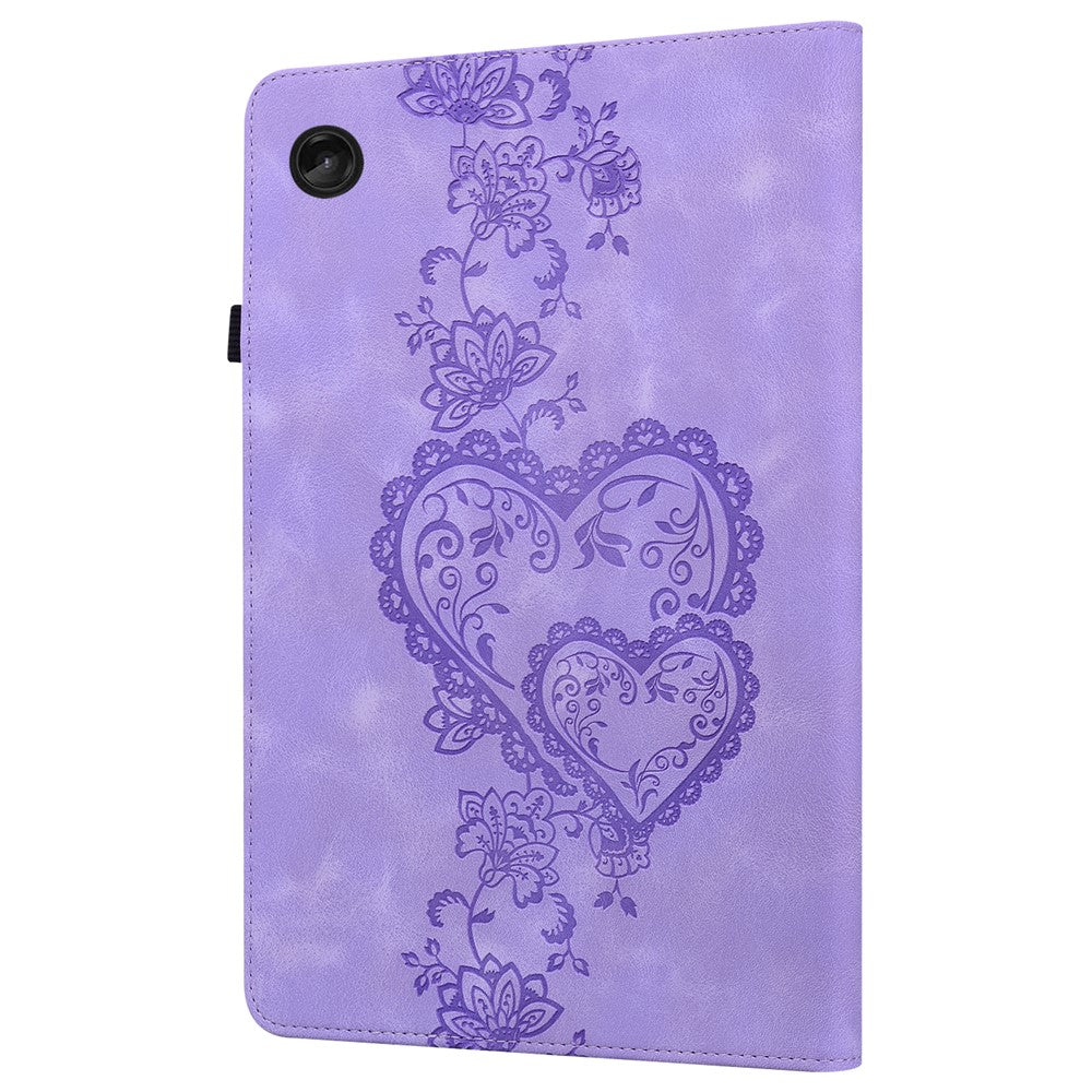 For Lenovo Tab M10 Plus (3rd Gen) Leather Case Heart Imprint Foldable Stand Card Slot Stylus Holder Tablet Cover