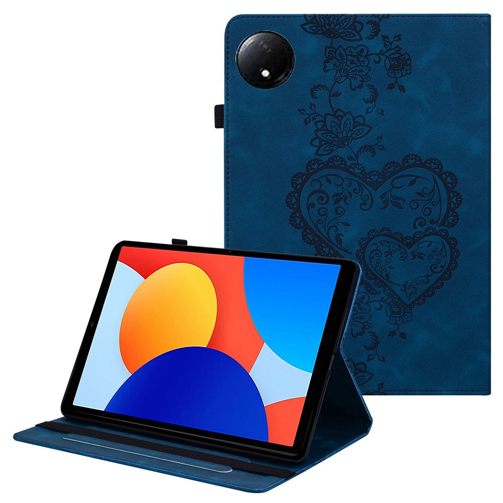 For Xiaomi Redmi Pad SE 4G 8.7 inch Leather Case Heart Imprint Foldable Stand Card Slot Stylus Holder Tablet Cover