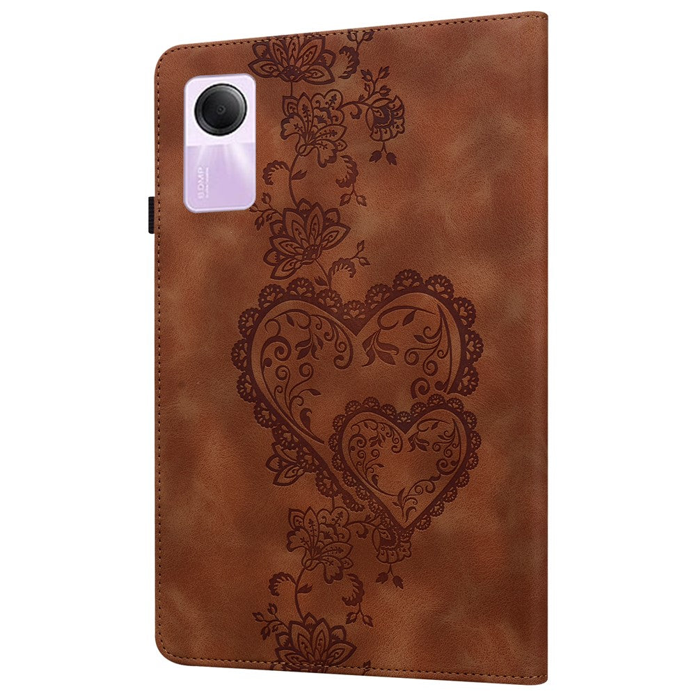 For Xiaomi Redmi Pad SE Leather Case Heart Imprint Foldable Stand Card Slot Stylus Holder Tablet Cover