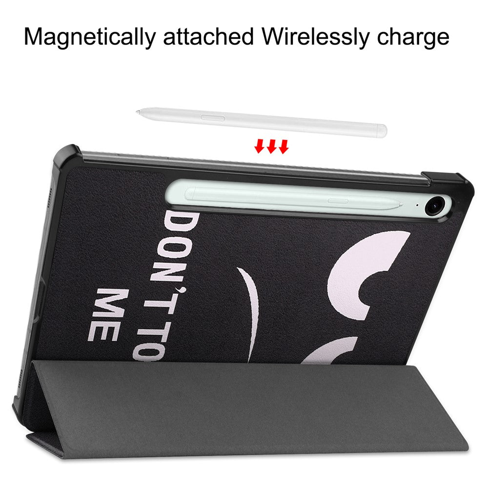 Til Samsung Galaxy Tab S10 Lite / S10 FE / S9 FE etui med mønstertryk i læder og stander til tablet