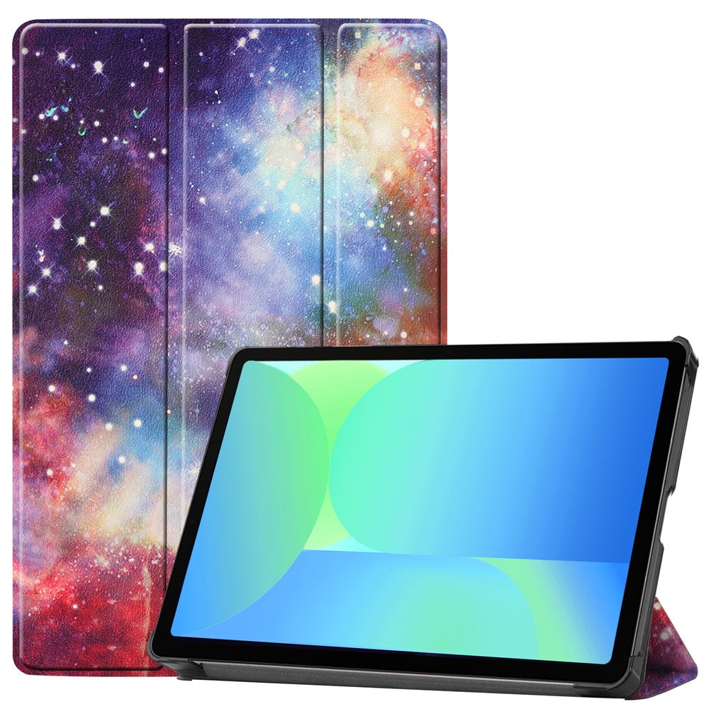 Til Samsung Galaxy Tab S10 Lite / S10 FE / S9 FE etui med mønstertryk i læder og stander til tablet