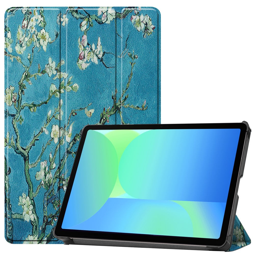 Til Samsung Galaxy Tab S10 Lite / S10 FE / S9 FE etui med mønstertryk i læder og stander til tablet